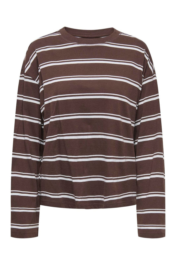 Only - Onlhappy L/S O-Neck Stripe Tee - 5203349 Coffee Bean Balled Blue Fie
