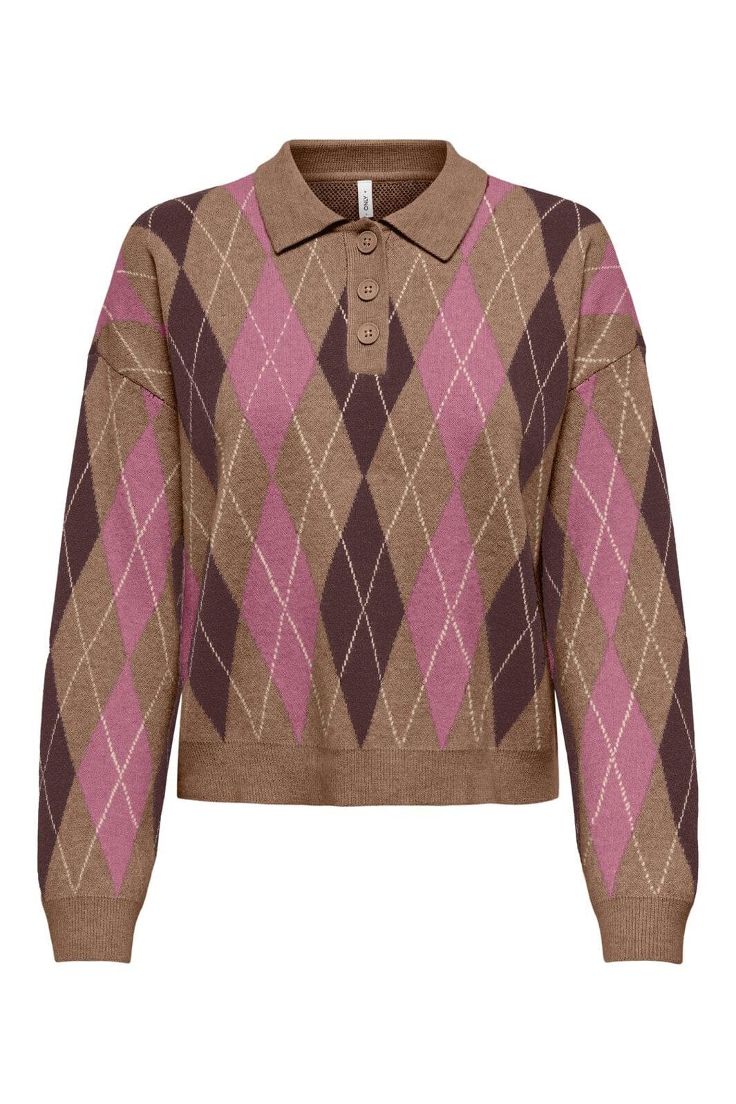 Only - Onlibi Ls Check Polo Cc Knt - 4961968 Toasted Coconut Mel/Decadent/Carmine Mel/Babys/Dtm B
