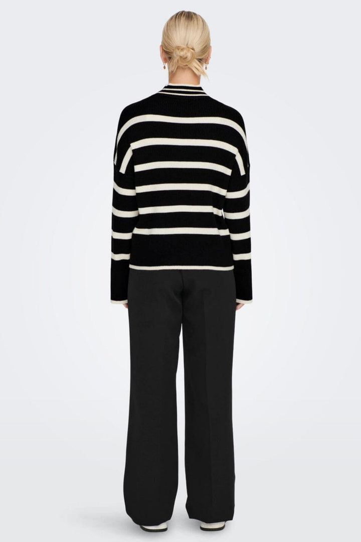 Only - Onlibi L/S Highneck Pullover Knt - 3944171 Black W. Whitecap Gray Melange