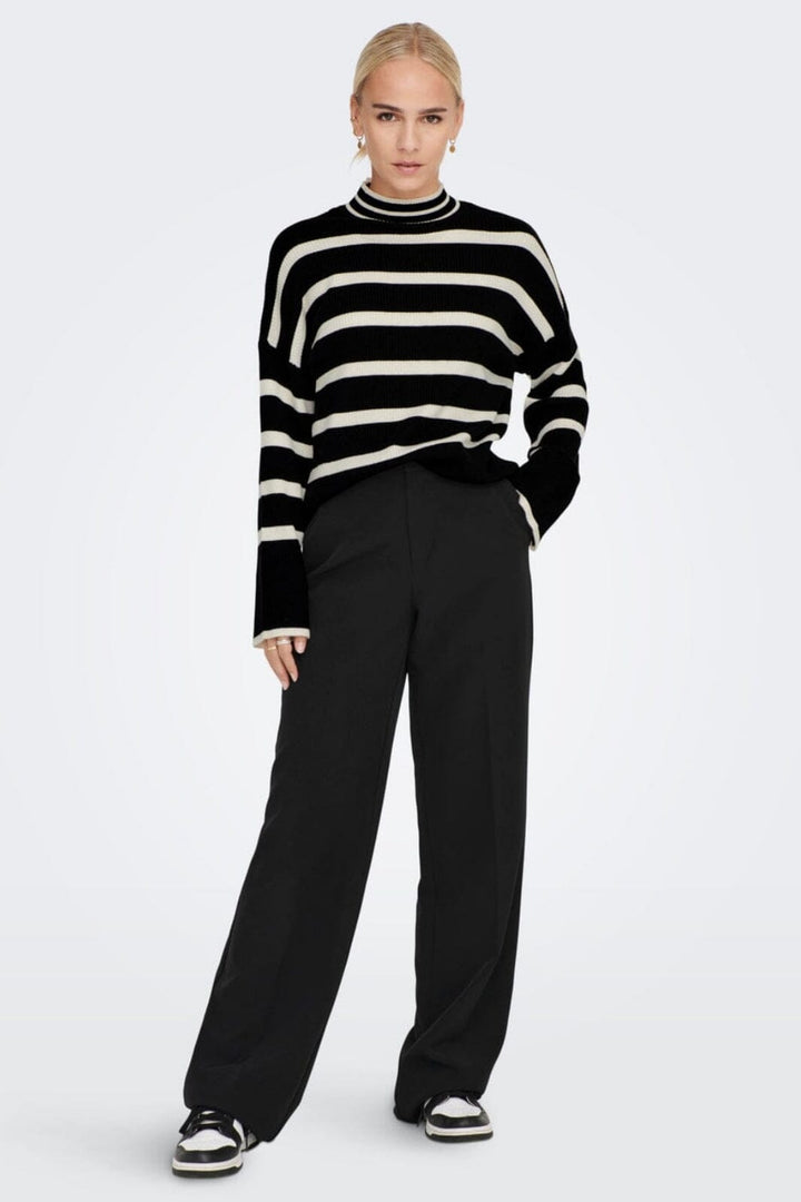 Only - Onlibi L/S Highneck Pullover Knt - 3944171 Black W. Whitecap Gray Melange