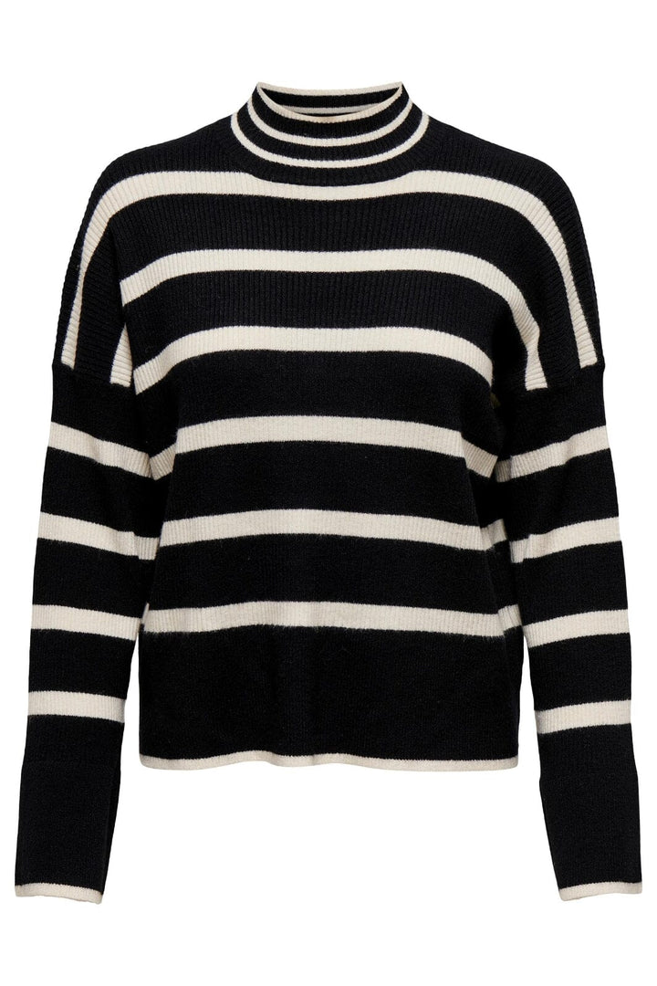 Only - Onlibi L/S Highneck Pullover Knt - 3944171 Black W. Whitecap Gray Melange