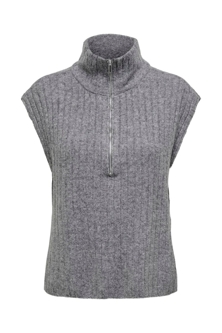 Only - Onljeanett Life Sl Rib Highneck Knt - 4879359 Medium Grey Melange