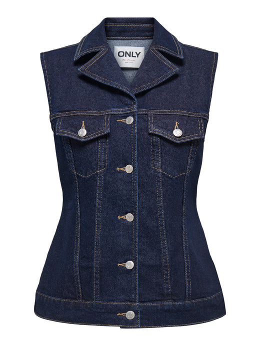 Only - Onljoana Rinse Waistcoat Mae - 4847339 Dark Blue Denim Rinse Veste 