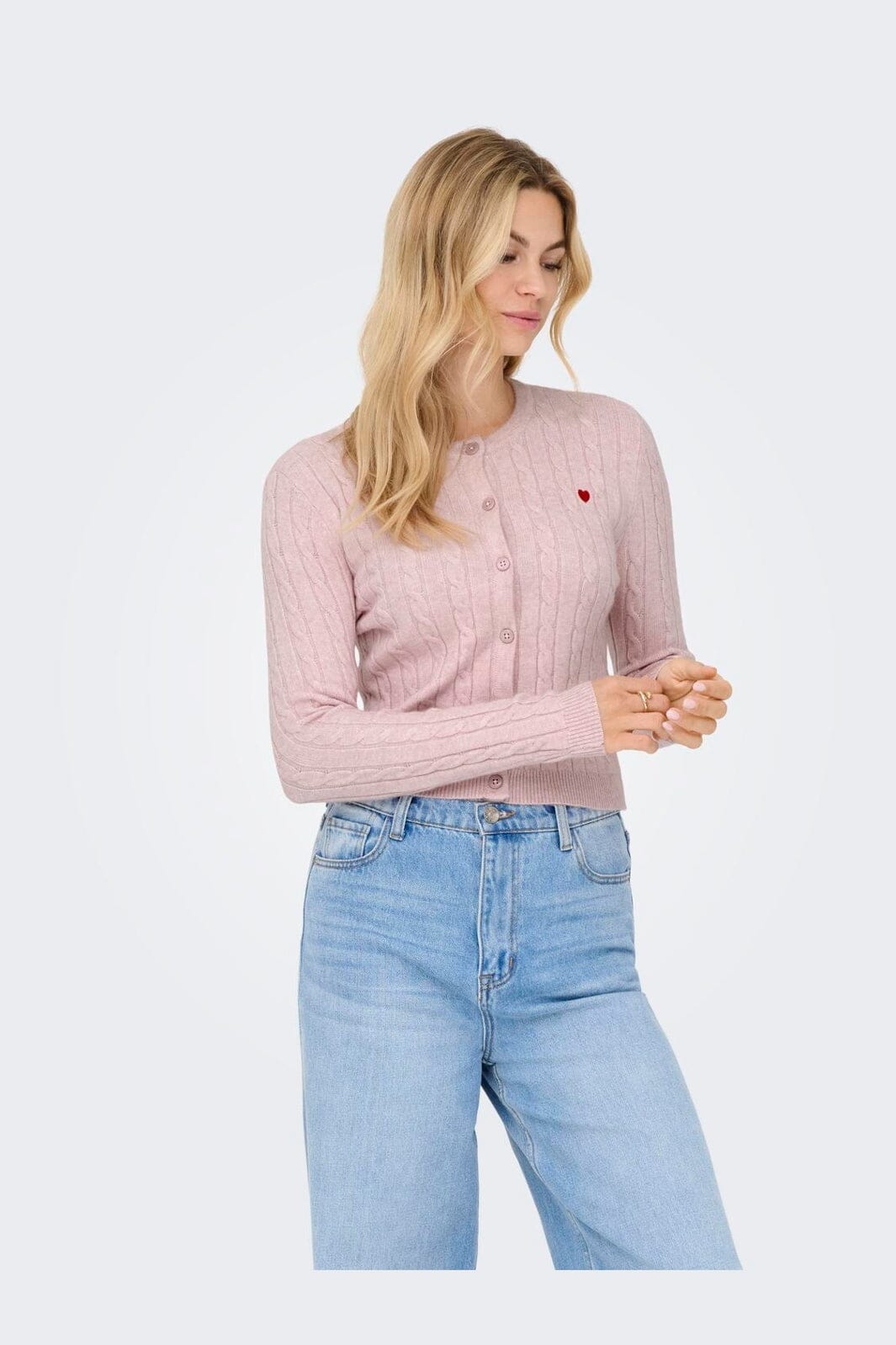 Only - Onlkatia Ls Cable Button Cardigan Cc Knt - 4947409 Burnished Lilac Mel/True Red Heart Emb/Dtm Button