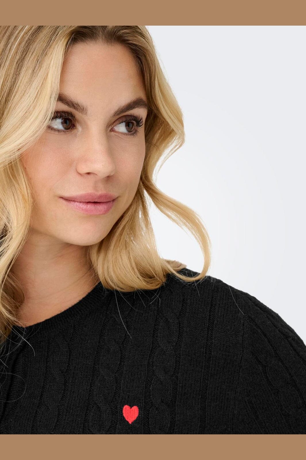 Only - Onlkatia Ls Cable Button Cardigan Cc Knt - 4959313 Black True Red Heart Emb/Dtm Button