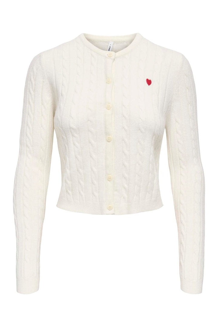 Only - Onlkatia Ls Cable Button Cardigan Cc Knt - 4959314 Baby'S Breath True Red Heart Emb/Dtm Button