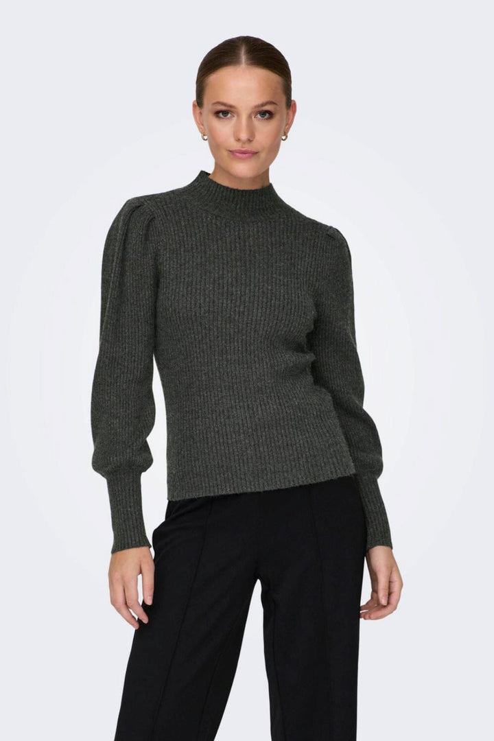 Only - Onlkatia L/S Highneck Pullover Knt - 3716993 Dark Grey Melange