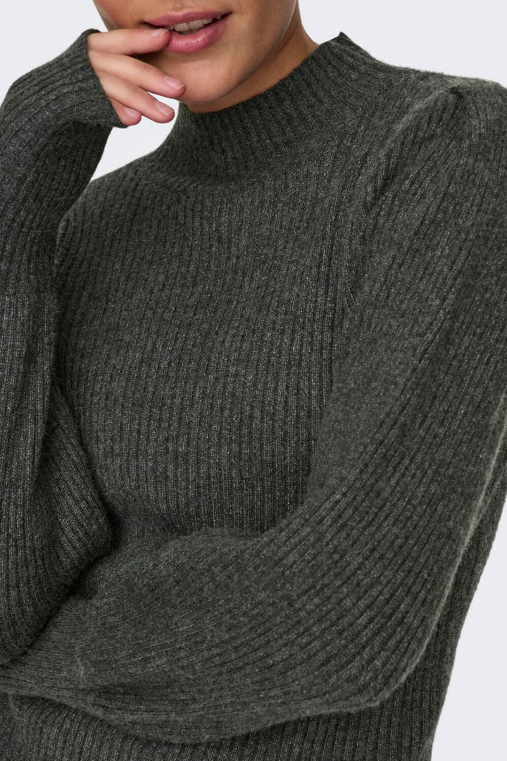 Only - Onlkatia L/S Highneck Pullover Knt - 3716993 Dark Grey Melange