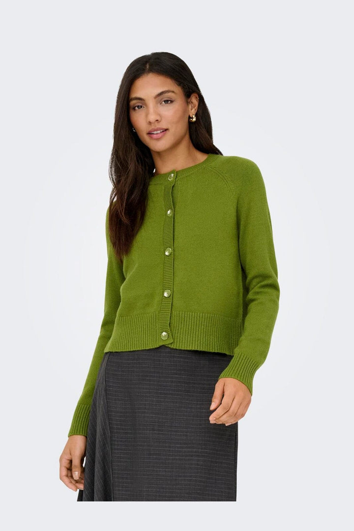 Only - Onlkatia Ls Short Cardigan Cc Knt - 4947382 Peat Moss Dtm Horn Button