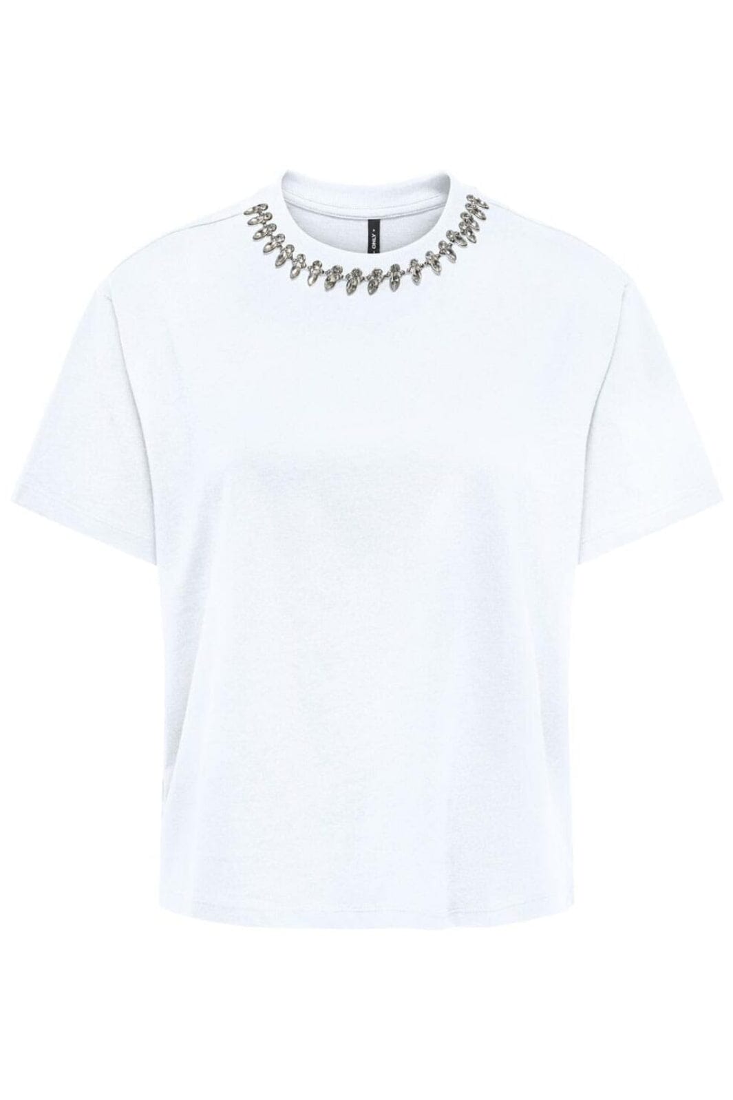 Only - Onlkiara Life S/S O-Neck Top - 4702661 Bright White Rhinestone+Metal Decoband