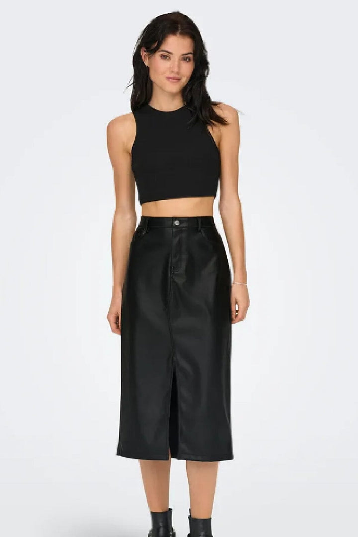 Only - Onlkiri Lo Slit Faux Lea Skirt Cc - 4512619 Black