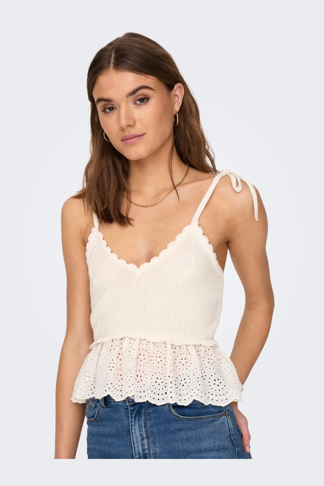 Only - Onlkristin Life Sl Short Mix Top Knt - 4209293 Cloud Dancer