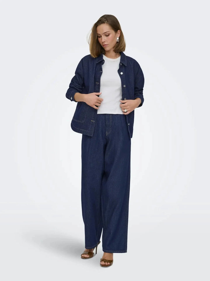 Only - Onllara Ls Shacket Gua - 5036780 Dark Blue Denim Rinse Jakker 