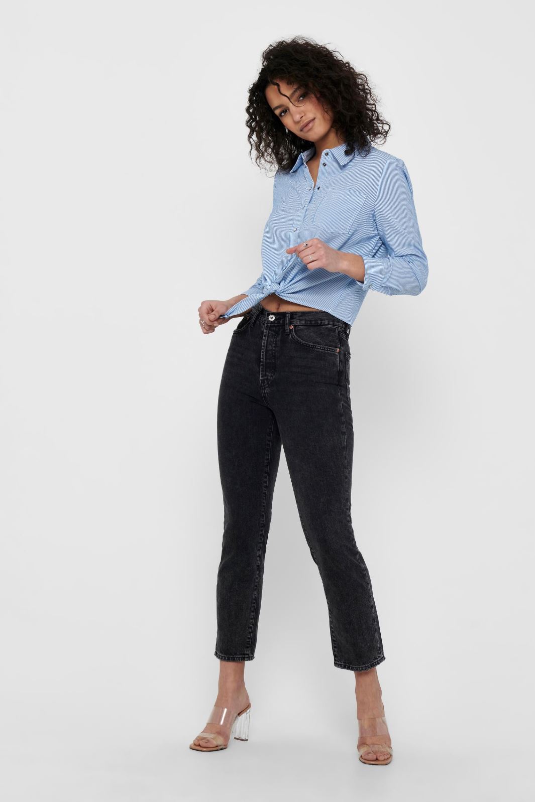 Only - Onllecey Ls Knot Shirt - 3269493 Cloud Dancer Medium Blue