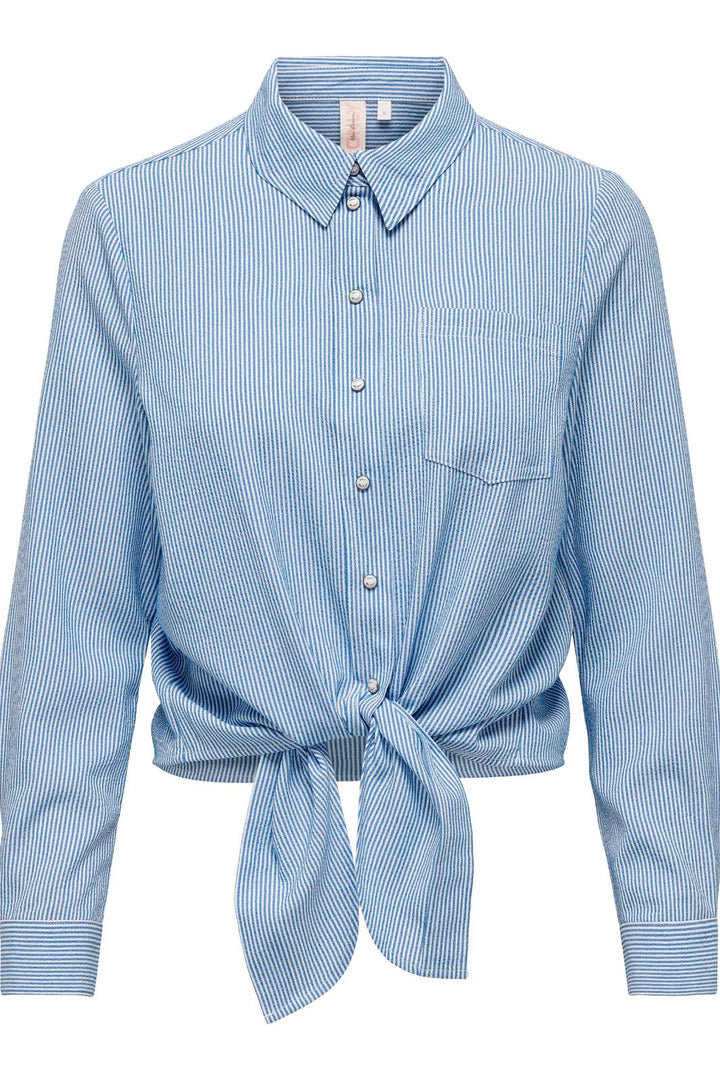 Only - Onllecey Ls Knot Shirt - 3269493 Cloud Dancer Medium Blue
