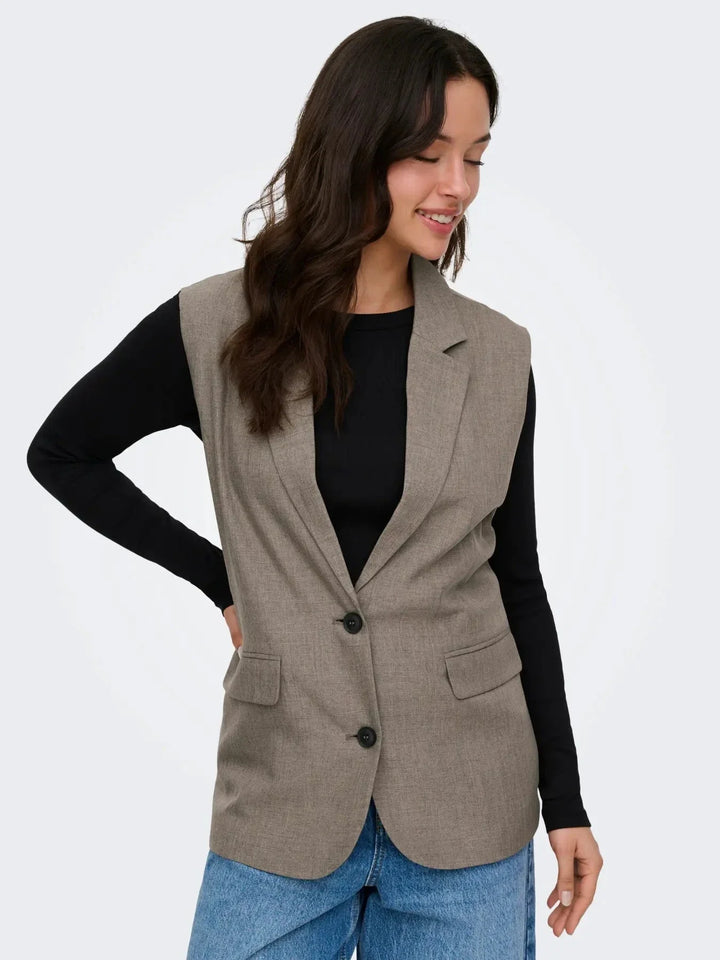 Only - Onllinda S/L Mel Oversize Waistcoat Tlr - 5090457 Major Brown Melange Veste 