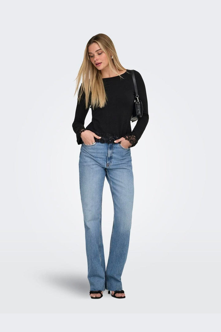 Only - Onllive Love L/S O-Neck Lace Top - 5130880 Black Dtm Lace