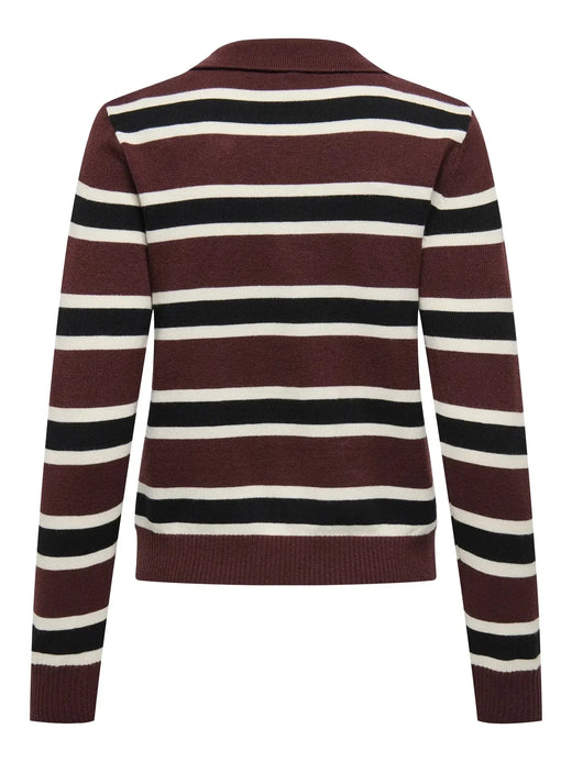 Only - Onllondon Ls Stripe Polo Cc Knt - 4947495 Decadent Chocolate Babys Breath/Black/Dtm Button Strikbluser 