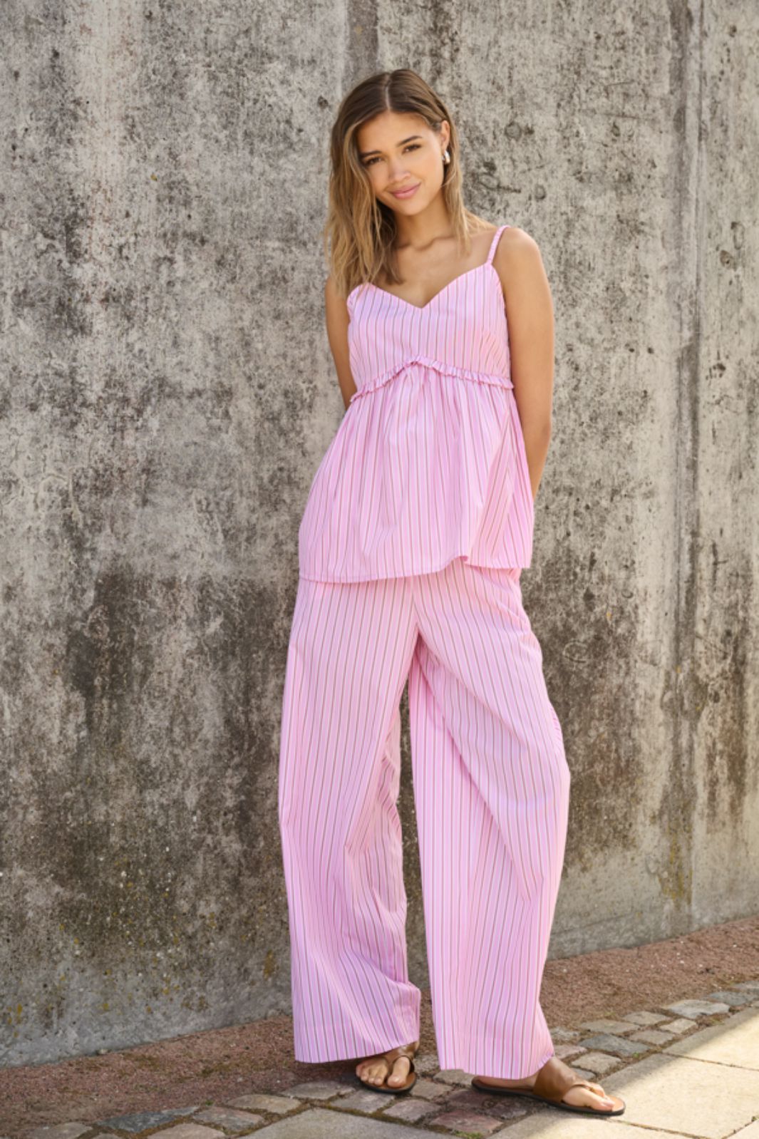 Only - Onlloris Striped Wide Pull Up Pants - 4988487 Lilac Sachet Spiced Apple Bukser 