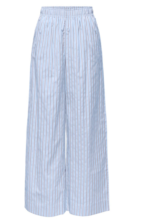 Only - Onlloris Striped Wide Pull Up Pants - 5086621 Chambray Blue W. Bright White + Black Bukser 