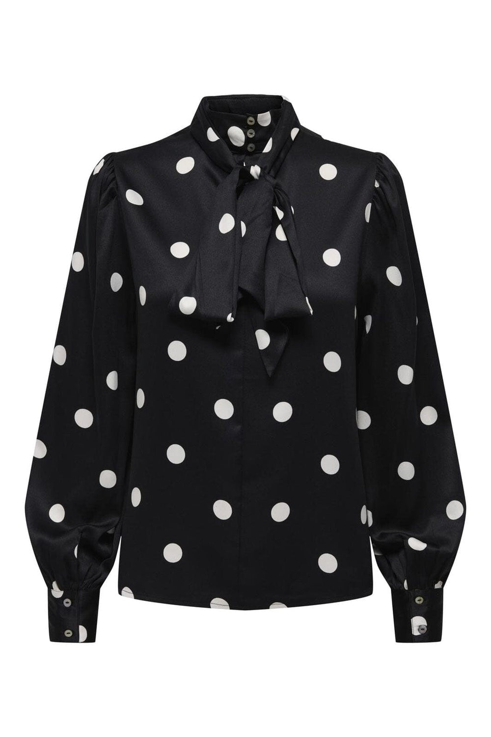 Only - Onllydia L/S Satin Bow Shirt - 4990930 Black White Dots