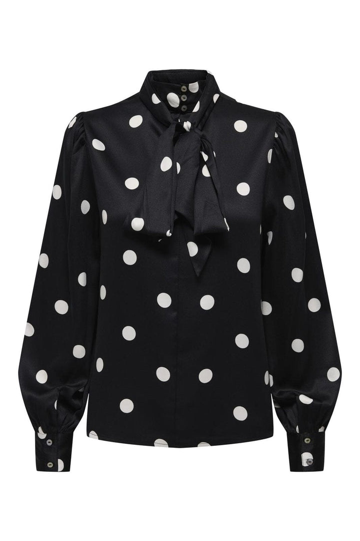 Only - Onllydia L/S Satin Bow Shirt - 4990930 Black White Dots