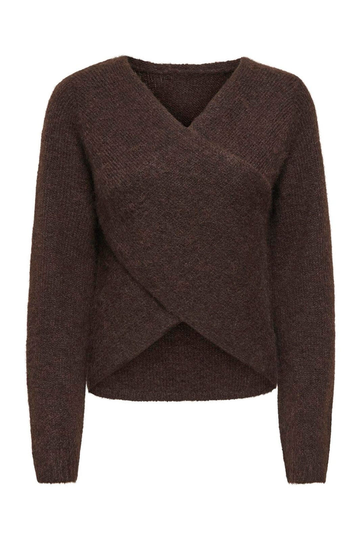 Only - Onlmaggie Ls Cross V-Neck Cc Knt - 5027929 Coffee Bean Melange