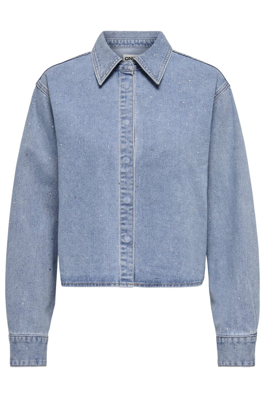 Only - Onlmaggiemay L/S Rhinest Shirt - 4849399 Light Blue Denim