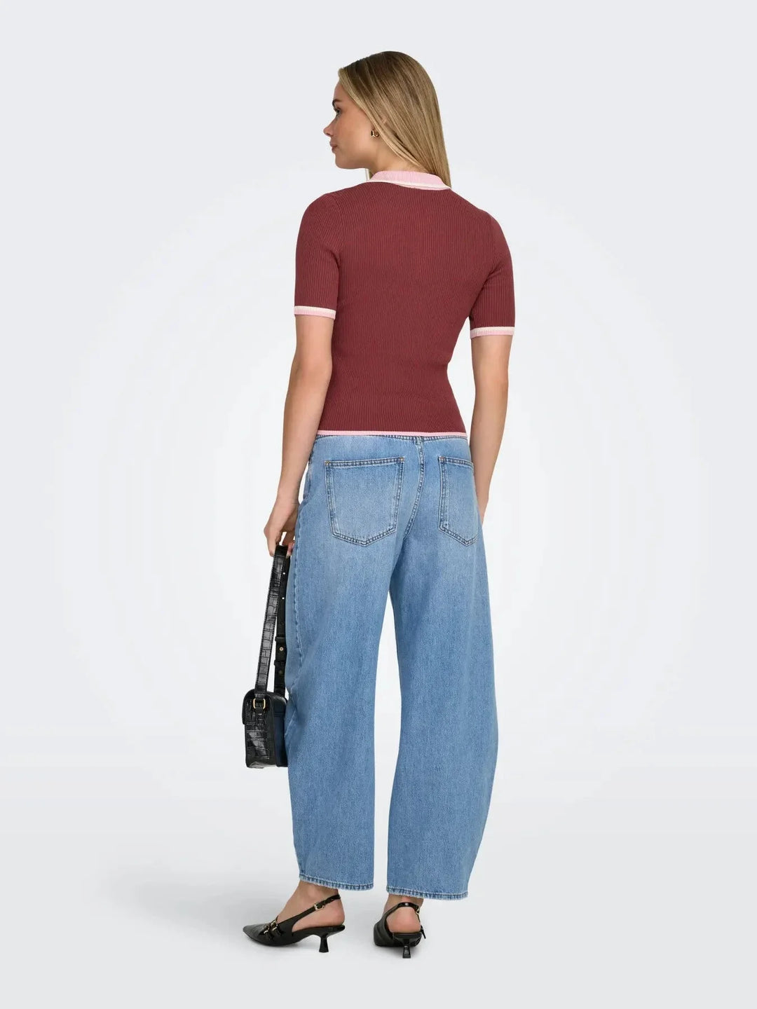 Only - Onlmeddi Life Ss Contrast Polo Cc Knt - 4972165 Spiced Apple Romance Rose/Birch/Dtm Button T-shirts 