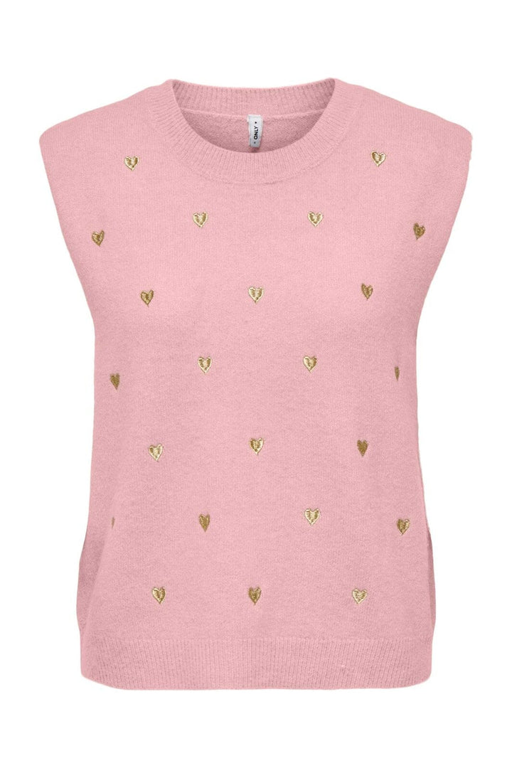 Only - Onlmelody Sl Embroidery O-Neck Knt - 4919769 Rosy Touch Light Gold Hearts