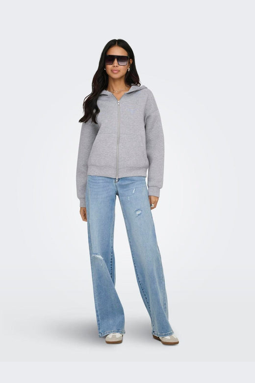Only - Onlnaomi L/S Two-Way Zip Hoodie Swt - 5112665 Light Grey Melange
