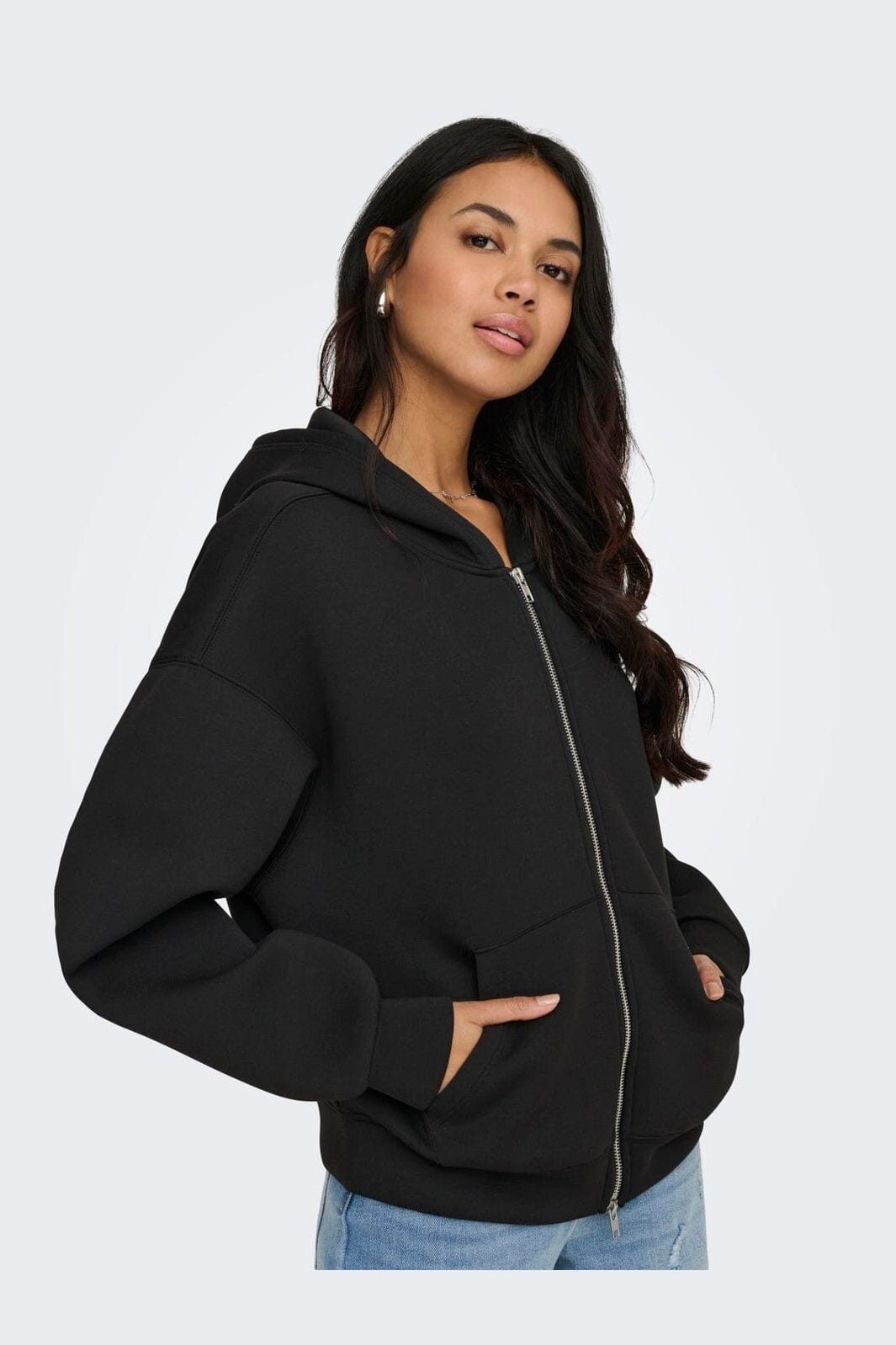 Only - Onlnaomi L/S Two-Way Zip Hoodie Swt - 5112666 Black