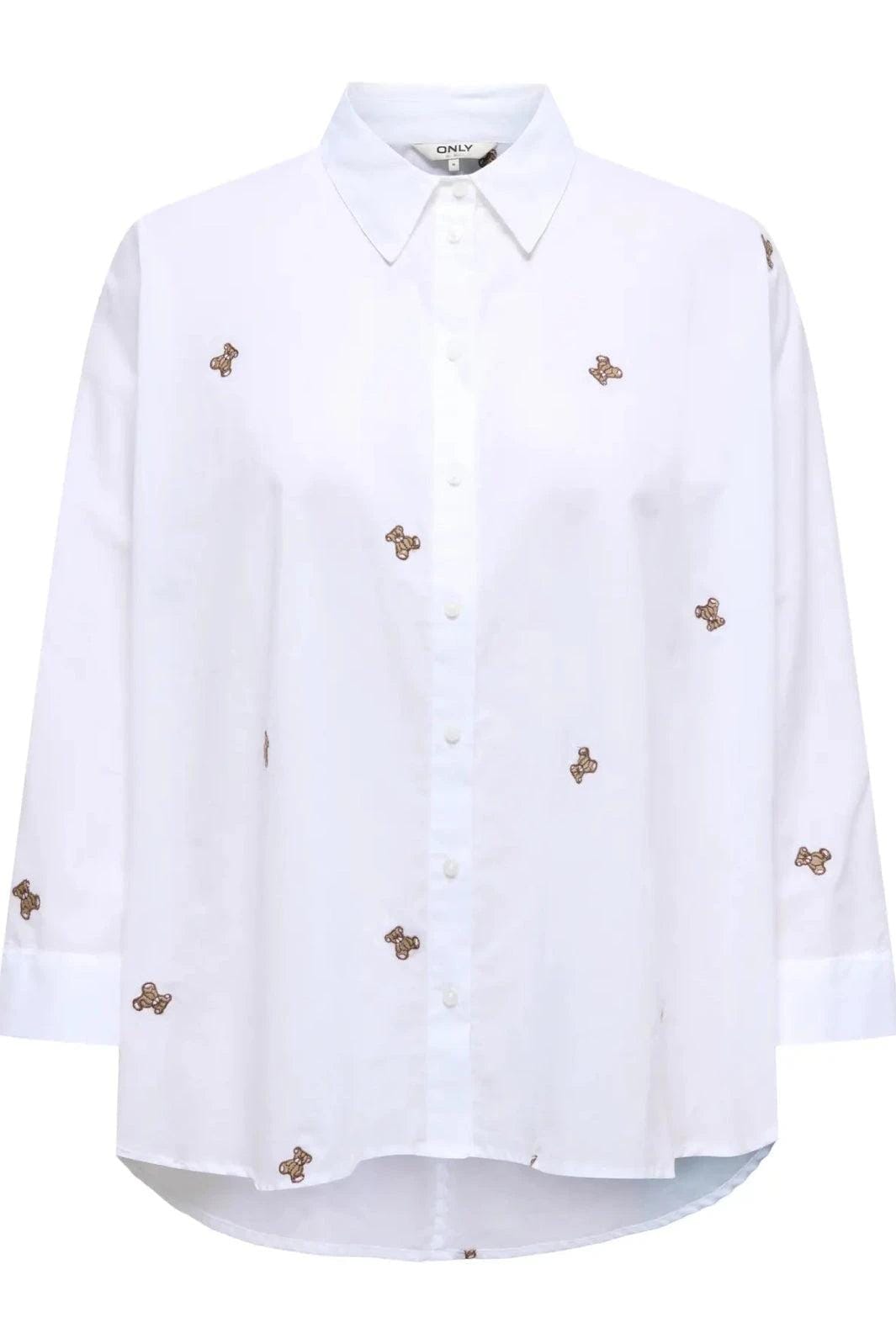 Only - Onlnew Lina Grace Ls Emb Shirt - 4965858 Bright White Light Teddy Skjorter 