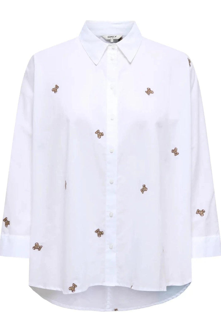 Only - Onlnew Lina Grace Ls Emb Shirt - 4965858 Bright White Light Teddy Skjorter 