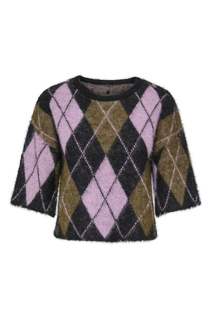 Only - Onlnoeme Ss Pattern O-Neck Knt - 5107919 Black Argyle/Beech/Violet Tulle/Mel