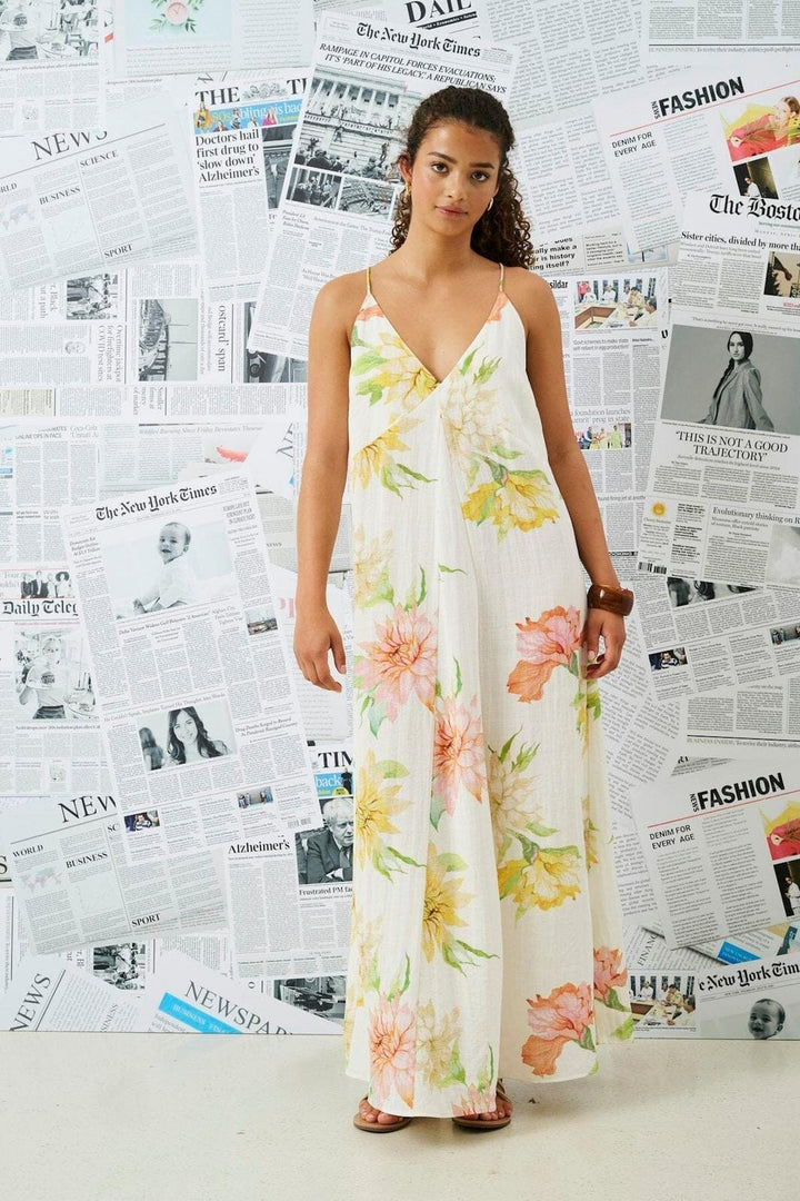 Forudbestilling - Only - Onlofelia Maxi Strap Dress Ox - 4974716 Cloud Dancer Summer Floral Kjoler 