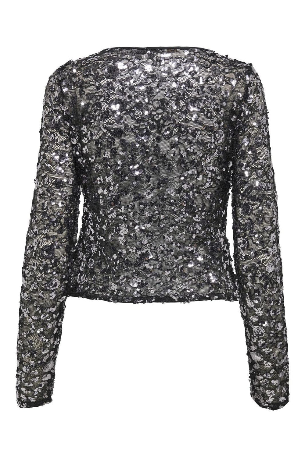 Only - Onlpalema Ls Lace Sequin Top - 4877185 Silver Sequins