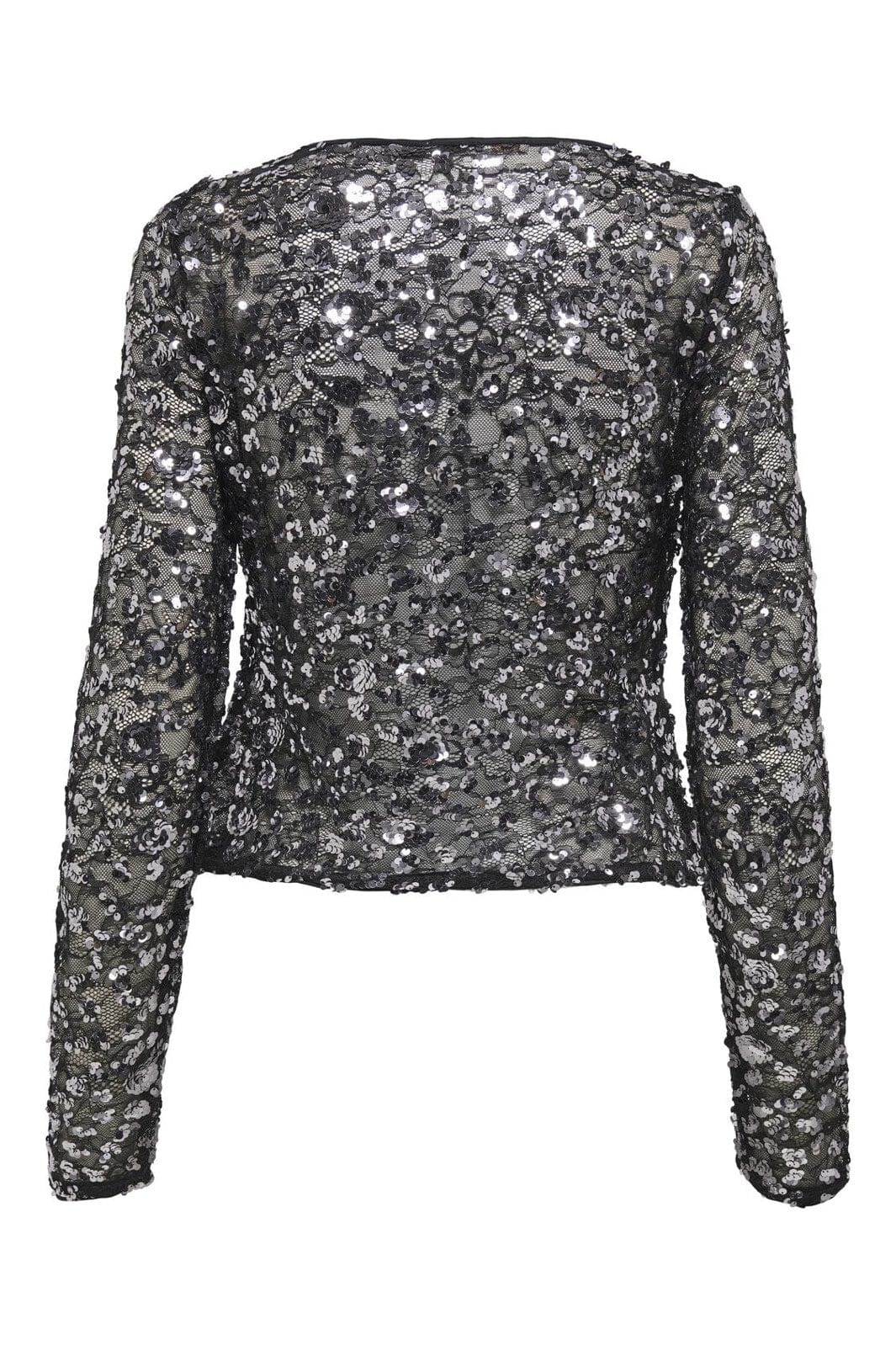 Only - Onlpalema Ls Lace Sequin Top - 4877185 Silver Sequins