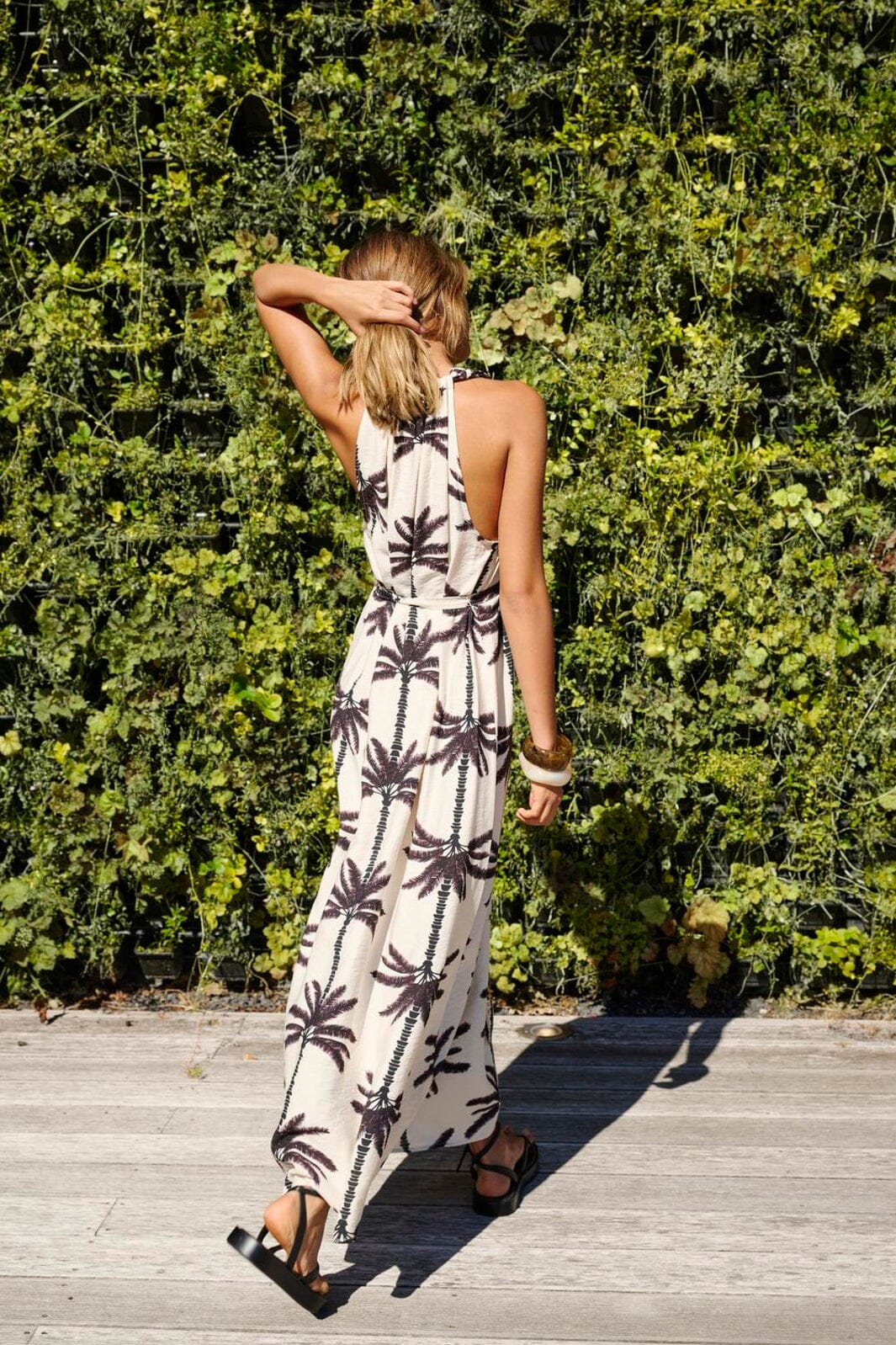 Only - Onlpalima S/L Long Belt Dress - 5014513 Cloud Dancer Stacked Palms