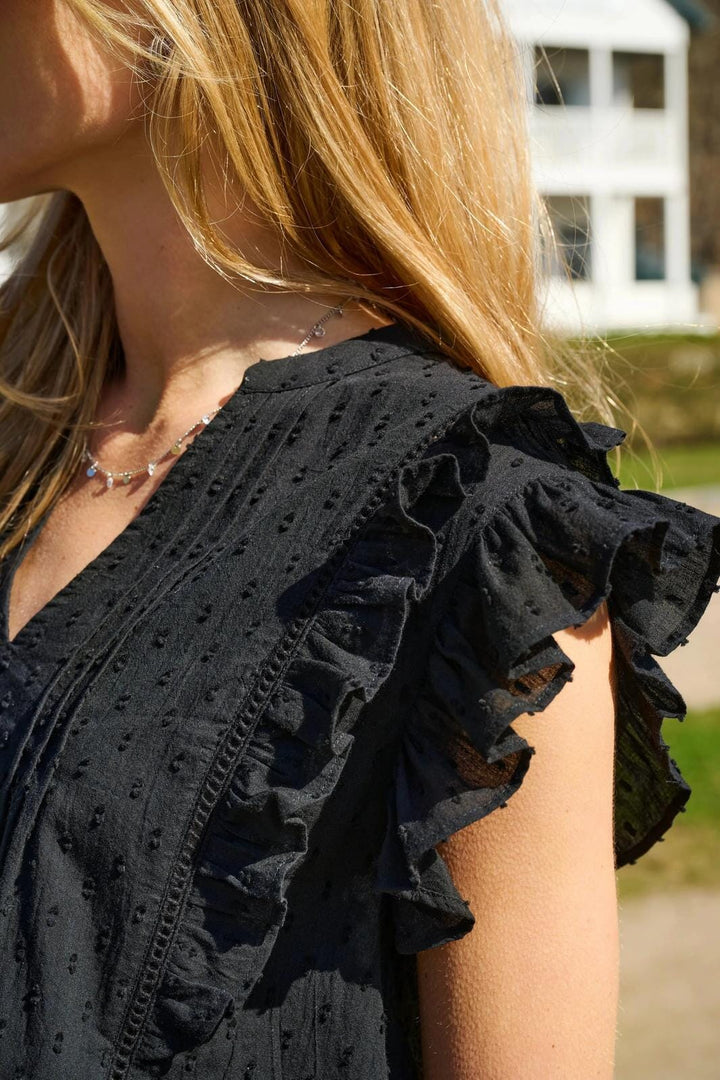 Only - Onlraina S/L V-Neck Ruffle Top Ox - 4925990 Black Toppe 