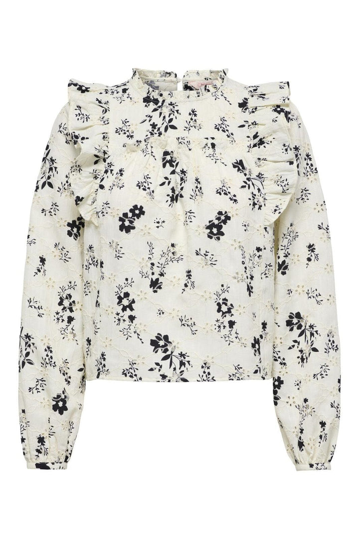 Only - Onlrella Life Ls Emb Frill Top - 4915547 Cloud Dancer Flower