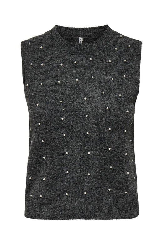 Only - Onlrenata Sl O-Neck Pearl Vest Knt - 4805610 Dark Grey Melange White Pearls
