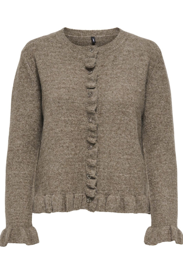 Only - Onlrima Life Ls Frill Butto Cardi Knt - 4903901 Walnut Melange/Dtm Button Cardigans 