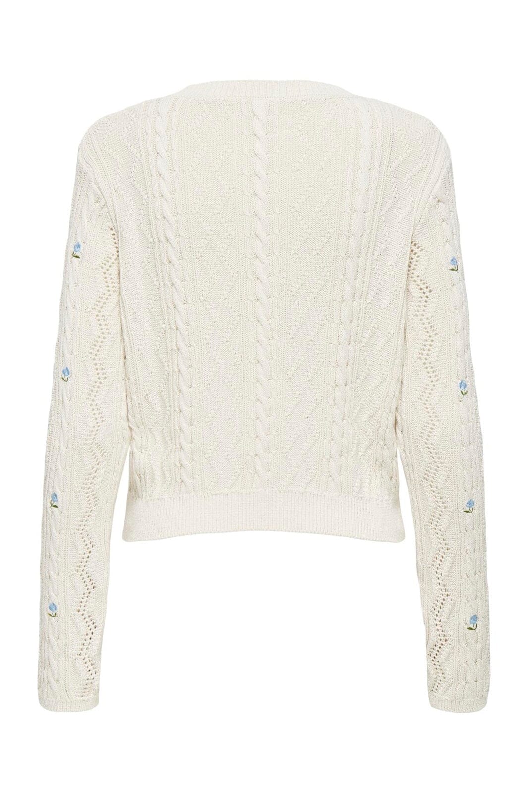 Only - Onlrita Life Ls Embr Cable Knt - 4862606 Ecru Cashmere Blue Flower