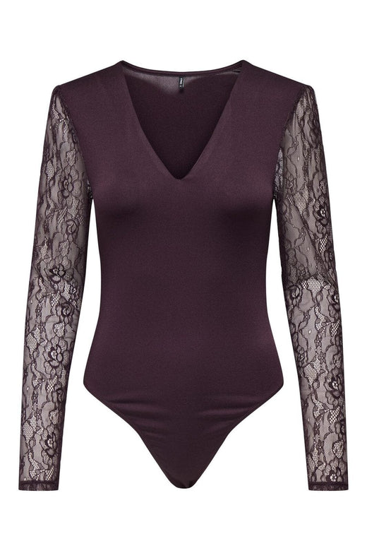 Only - Onlsia V-Neck L/S Lace Body Acc - 4870313 Winetasting