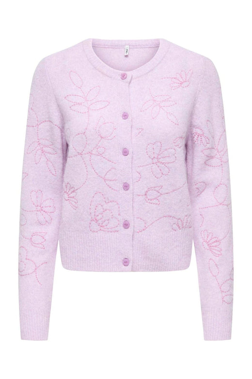 Only - Onlsola Ls Emb O-Neck Cardigan Knt - 5061987 Pale Lilac Flowers/Cyclamen