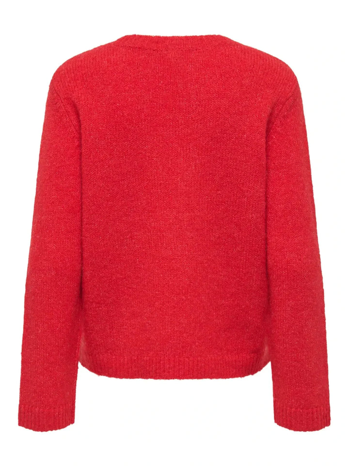 Only - Onlsophie Ls O-Neck Bf Knt - 5184558 Barbados Cherry Melange Strikbluser 