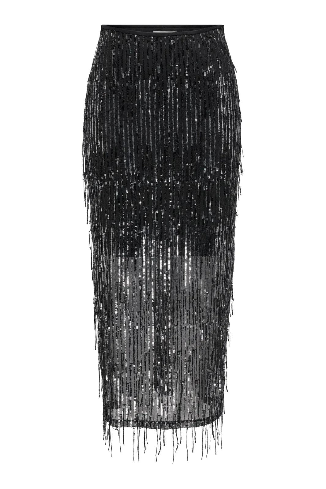 Only - Onlspacy Long Sequins Skirt - 4877211 Black W. Silver Sequins Nederdele 