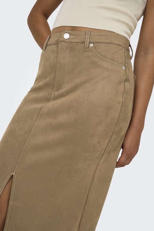 Only - Onlstina Life Faux Suede Skirt Cc - 4786482 Cocoa Créme W Contrast Stitch