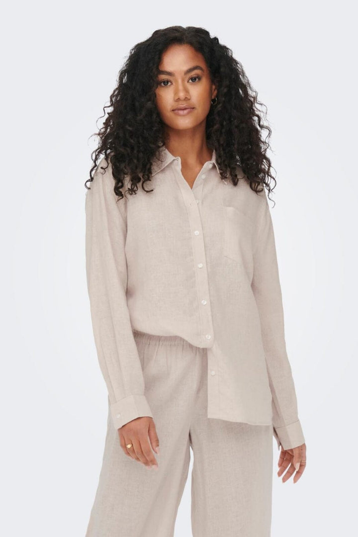 Only - Onltokyo L/S Linen Blend Shirt - 3996894 Moonbeam